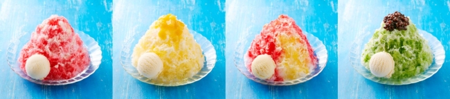 写真左より「かき氷いちご」「かき氷抹茶あずき」「かき氷マンゴー」「かき氷ミックス」