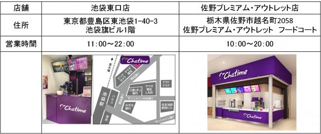 【タピオカミルクティー専門店　Chatime】 池袋にFC1号店を6月27日（水）、栃木県に初出店  佐野プレミアム・アウトレット店を7月25日（水）にオープン。