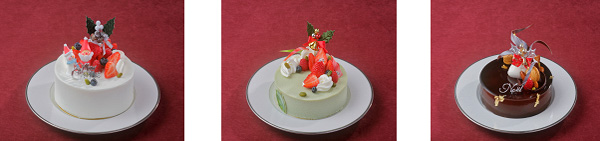 「苺のショートケーキ」(左)、「シシリー」(中央)、「ショコラノアール」(右)