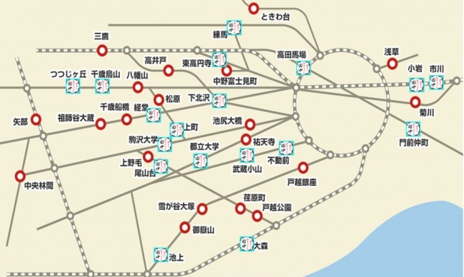 オオゼキと串カツ田中の店舗分布図