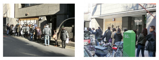 銀座本店（左）、大阪・船場本町店（右）の行列