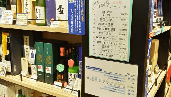 熊本駅の酒屋「うしじま酒店」店内に貼り出されているインフォグラフィック英語版