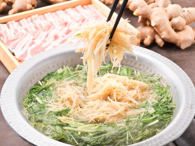 京水菜と生姜と豚肉のはりはり鍋