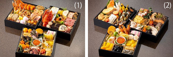 左から）「和洋中料理おせち三段重」、「日本料理おせち三段重」