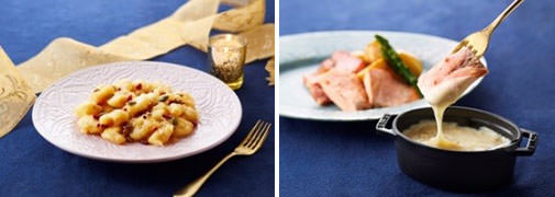 左から）海老のマヨネーズ和え、鉄板焼のチーズソース（ディナー限定）