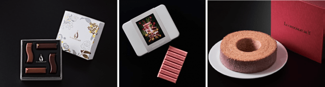 左：Cacao Fleur/中央：Tablette de chocolat　BANANA　BERRY/右：ルビーショコラバウムクーヘン