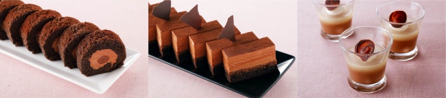 （左から）濃厚ショコラロール、トンカ豆とショコララクテのムース、竹鶴ショコラ