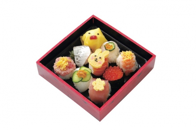 ウオキ「手鞠寿司」780円　ウサギやヒヨコなどをモチーフに可愛くアレンジされた一口サイズのお寿司です。