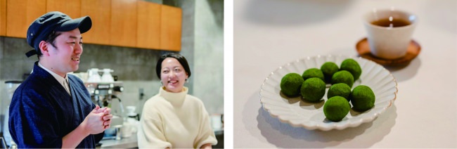 左：「京菓子司 金谷正廣」の金谷 亘さんと。　右：真盛豆（写真提供：京都移住計画）
