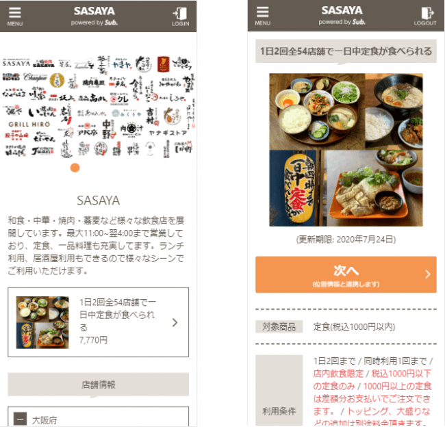  「SASAYA」定額サービスの画面イメージ