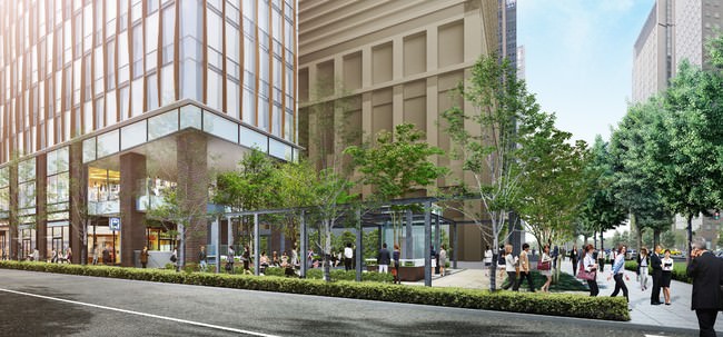 フレームが特徴的な広場空間とシームレスに繋がる2階店舗テラス空間 イメージ