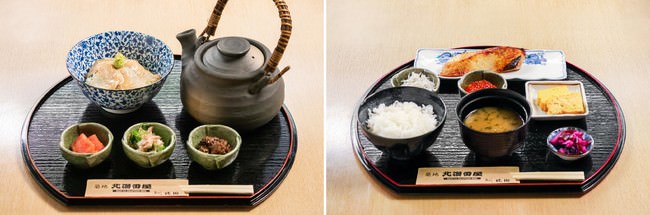 （写真左から）鯛茶漬け、銀鱈の西京漬定食
