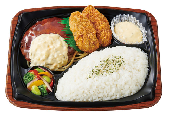 カキフライ＆グリルハンバーグプレート（テリタル）830円