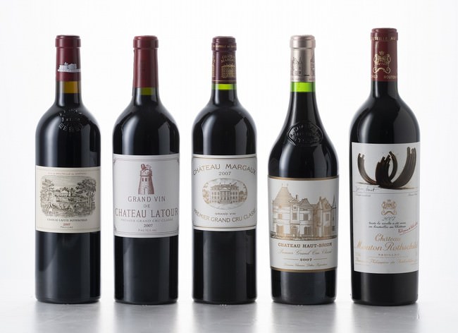 Lot. 137 CHATEAU LAFITE ROTHSCHILD, LATOUR, MARGAUX, HAUT-BRION, MOUTON ROTHSCHILD 2007、予想落札価格：20万-40万円