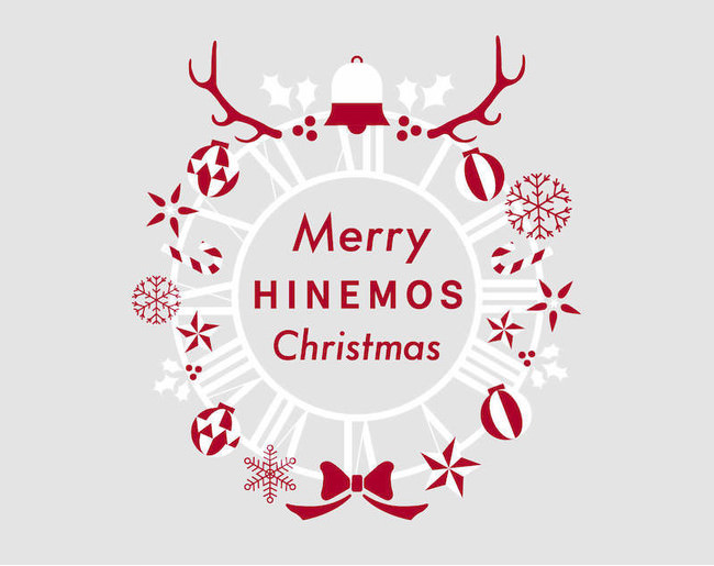 HINEMOSのロゴをクリスマスリースのデザインに。クリスマスの雰囲気を演出します。