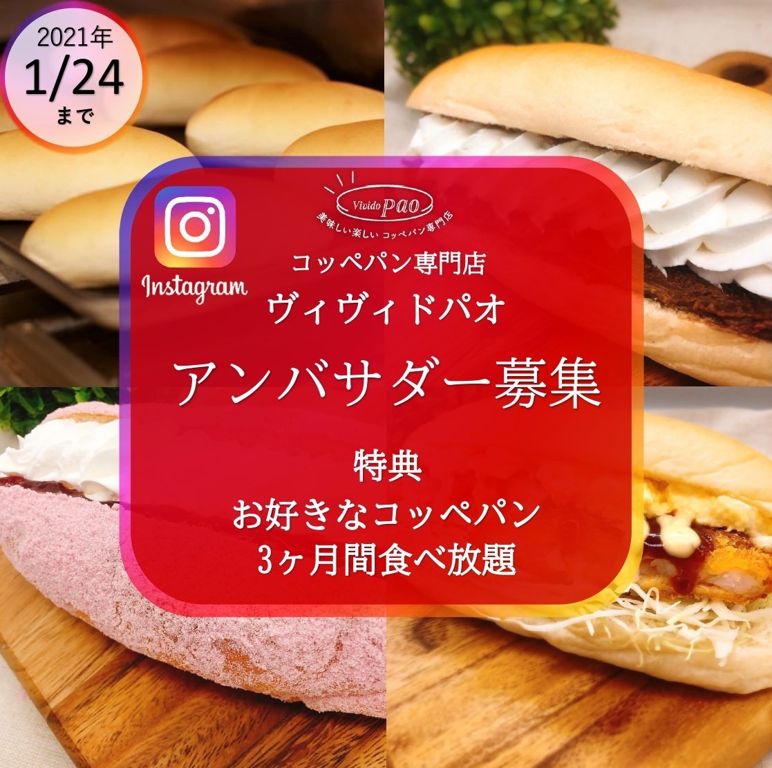 静岡のコッペパン専門店『ヴィヴィド・パオ』の
コッペパンを3ヶ月間無料で食べられる！
Instagramで活動する「公式アンバサダー」を募集