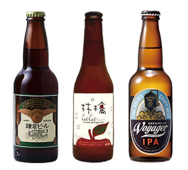 （左から）「鎌倉ビール月」「林檎ララ」「IPA」