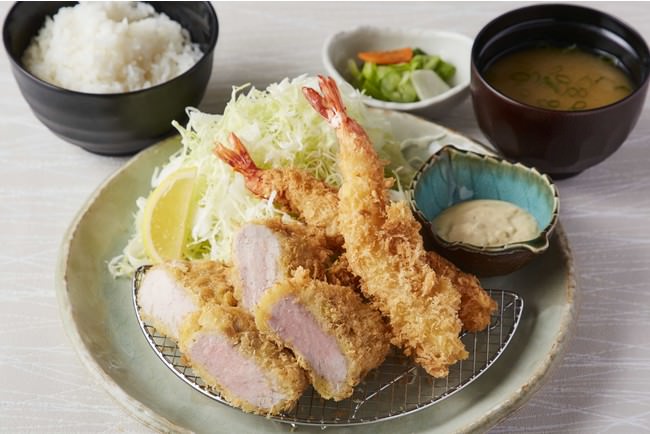 【定食】海老とヒレかつ定食(海老2本、ヒレかつ80g)＜ご飯・味噌汁・香の物＞　1600円