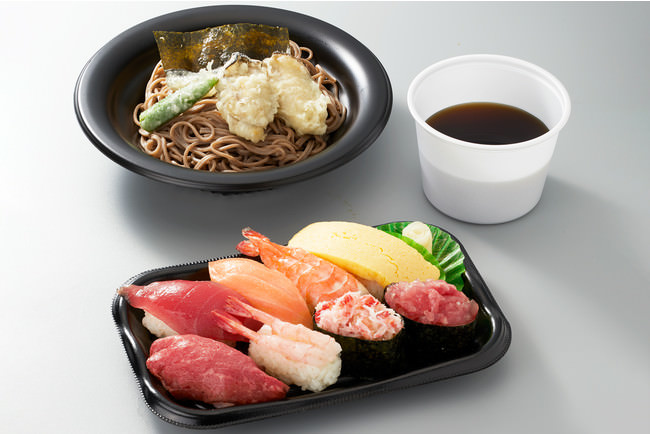 ■お寿司盛り合わせと牡蠣天そばセット　特別価格８９８円(+税)