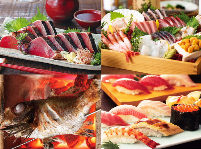 名物料理33品　（「藁焼き」「お造り」「炉端焼き」「寿司」各種）が全て半額に！