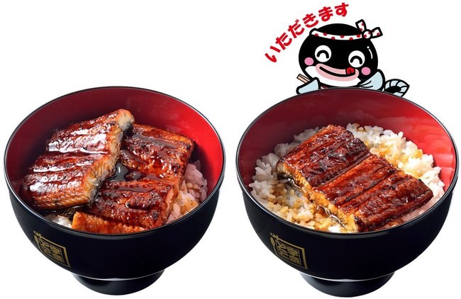 一番人気のうな丼ダブル（左）とうな丼（右）