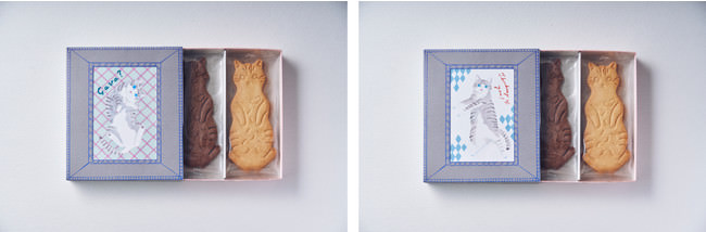 「LetterBOX cat cookie ネコクッキーレターボックス」 (左) セットA チェック柄　(右) セットB ダイヤ柄