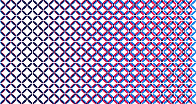 2色の重なりで文化の融合を表現する「七宝文様」