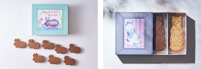 （左）第１弾「My favorite chocolate Mint cookie」（右）「LetterBOX cat cookie」