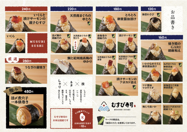 「むすび寿司」メニュー表
