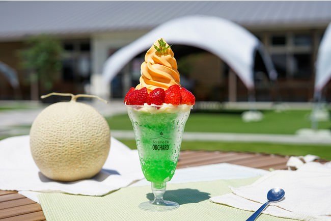 空の駅 オーチャードで大人気のパフェに期間限定でメロンかき氷パフェが登場。北海道の夕張メロンのソフトとかき氷で、至福のひとときに。