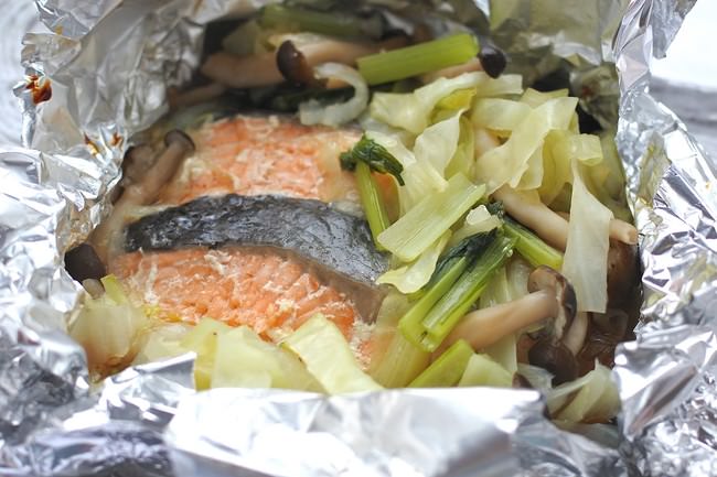 鮭と小松菜のちゃんちゃん焼き