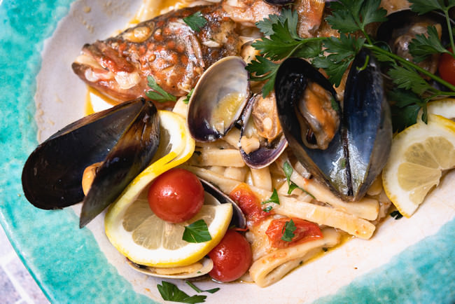 ハタと海の幸のシャラティエッリ｜清水美絵（カンティーナ・アルコ）