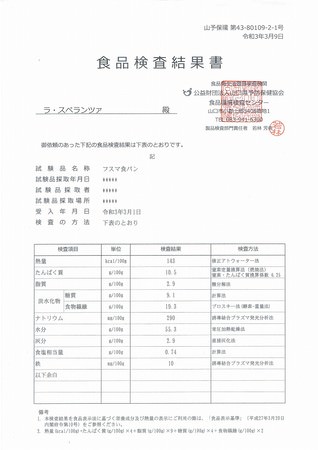 食品検査結果書
