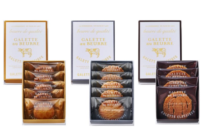 【左】ガレット ブルトンヌ　【中央】ガレット ナンテ【右】ガレット フィーユ　いずれも価格：540円（本体価格：500円）