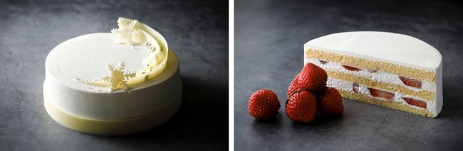 「クリスマスショートケーキ 15cm」 たっぷりのシャンティクリームと、あまおう苺をぎっしりとサンド 価格5,400円（税込）