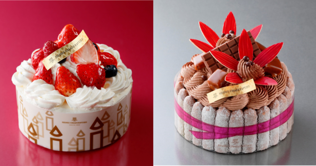 （左）「ザ・ショートケーキ」または（右）「ザ・チョコレートケーキ」のいずれかをお選びいただけます