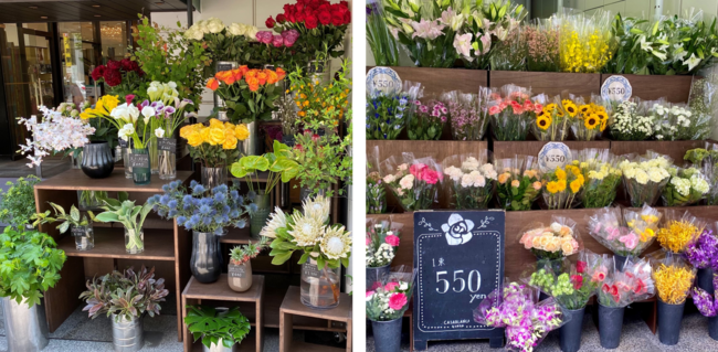 「カサブランカ銀座 本店」の店頭を彩る花々