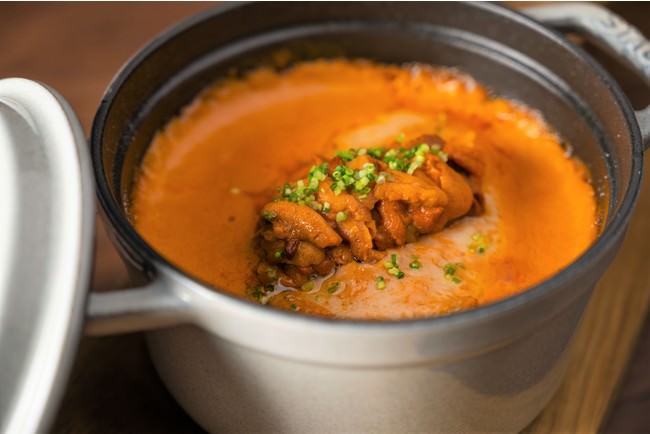 名物の北海道産 生雲丹と大葉のラザーニャ