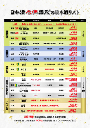 池袋店、大宮店日本酒メニュー1