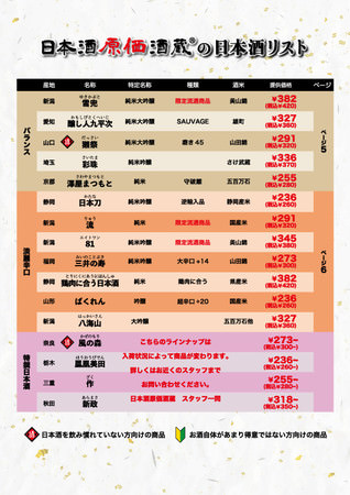 新宿東口店日本酒メニュー1