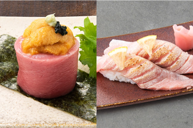 ウニ・生本マグロのトロ・キャビアが一度で味わえる寿司「ウニトロキャビア」が、「大トロあぶり寿司」を無料で提供
