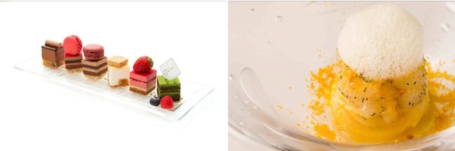 （写真左）「サダハル・アオキ・パリ」スイーツ、（写真右）「シンクロニア ディ シンジハラダ」料理イメージ
