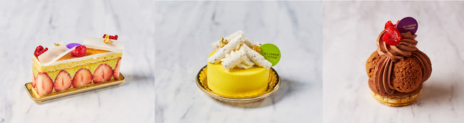 （左から右）「フレジェピスターシュ」、「柚子」、「サントノーレショコラフランボワーズ」