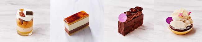 （左から右）「サヴァランマロンポワール」、「サンマルク」、「エッソンス」、「タルトシトロンアールグレイ」