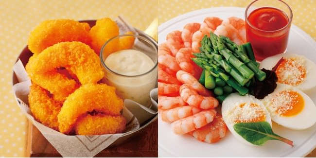 （左から）ポップコーンシュリンプ、カクテルシュリンプ