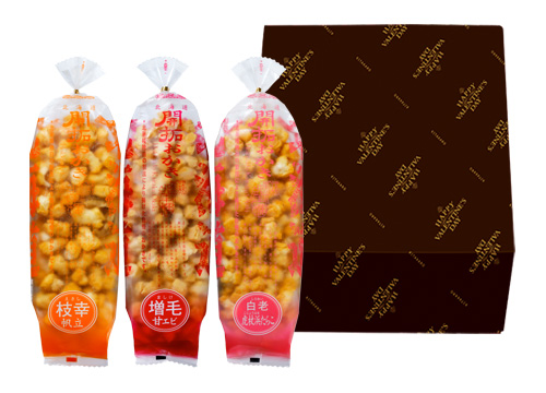 「北海道開拓おかき」詰め合わせ　バレンタイン包装（3袋入）1セット　税込1,430円