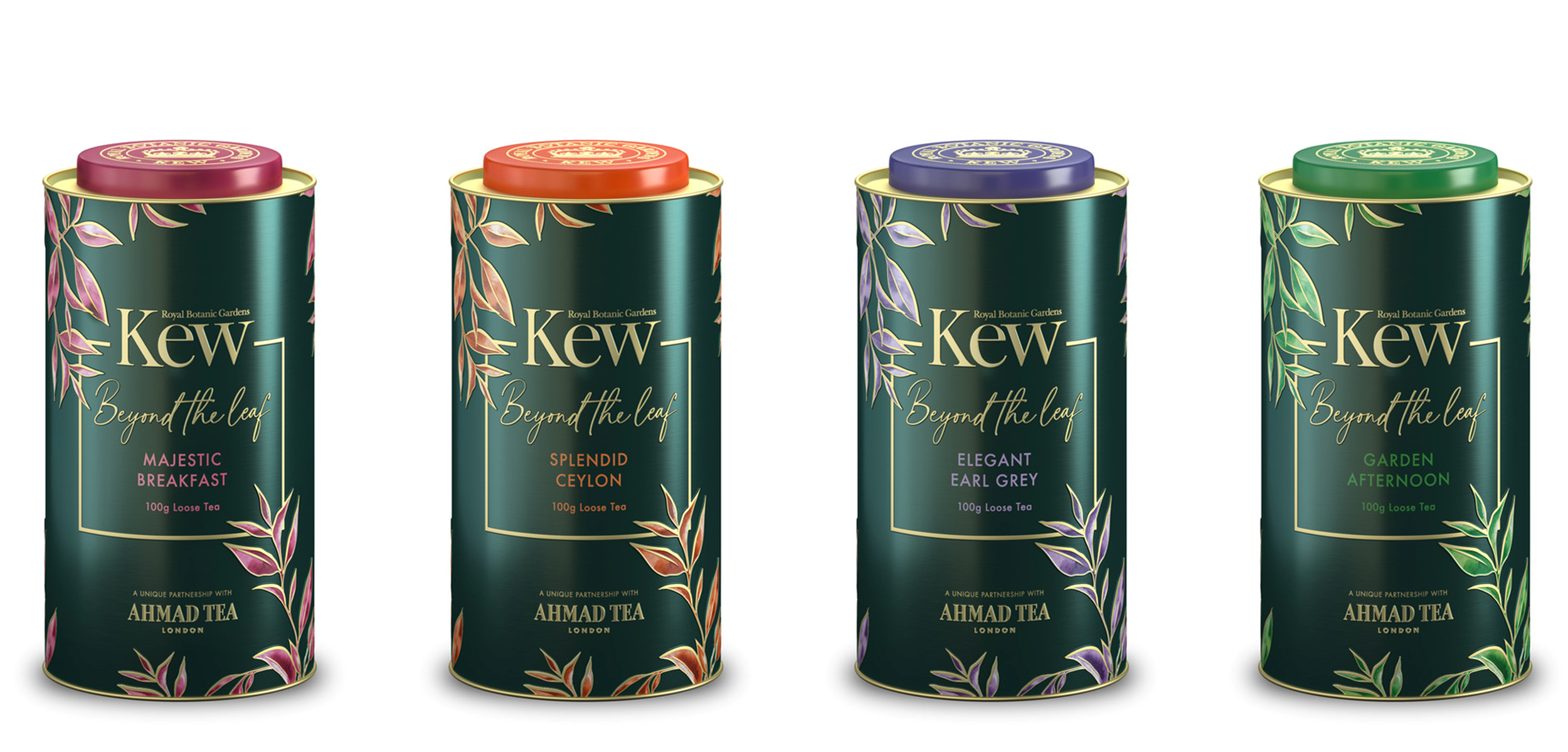 英国紅茶ブランド「AHMAD TEA」から
英国王立植物園「キューガーデン」との
コラボレーション商品が新発売！
～限定デザインのリーフティー缶4種～