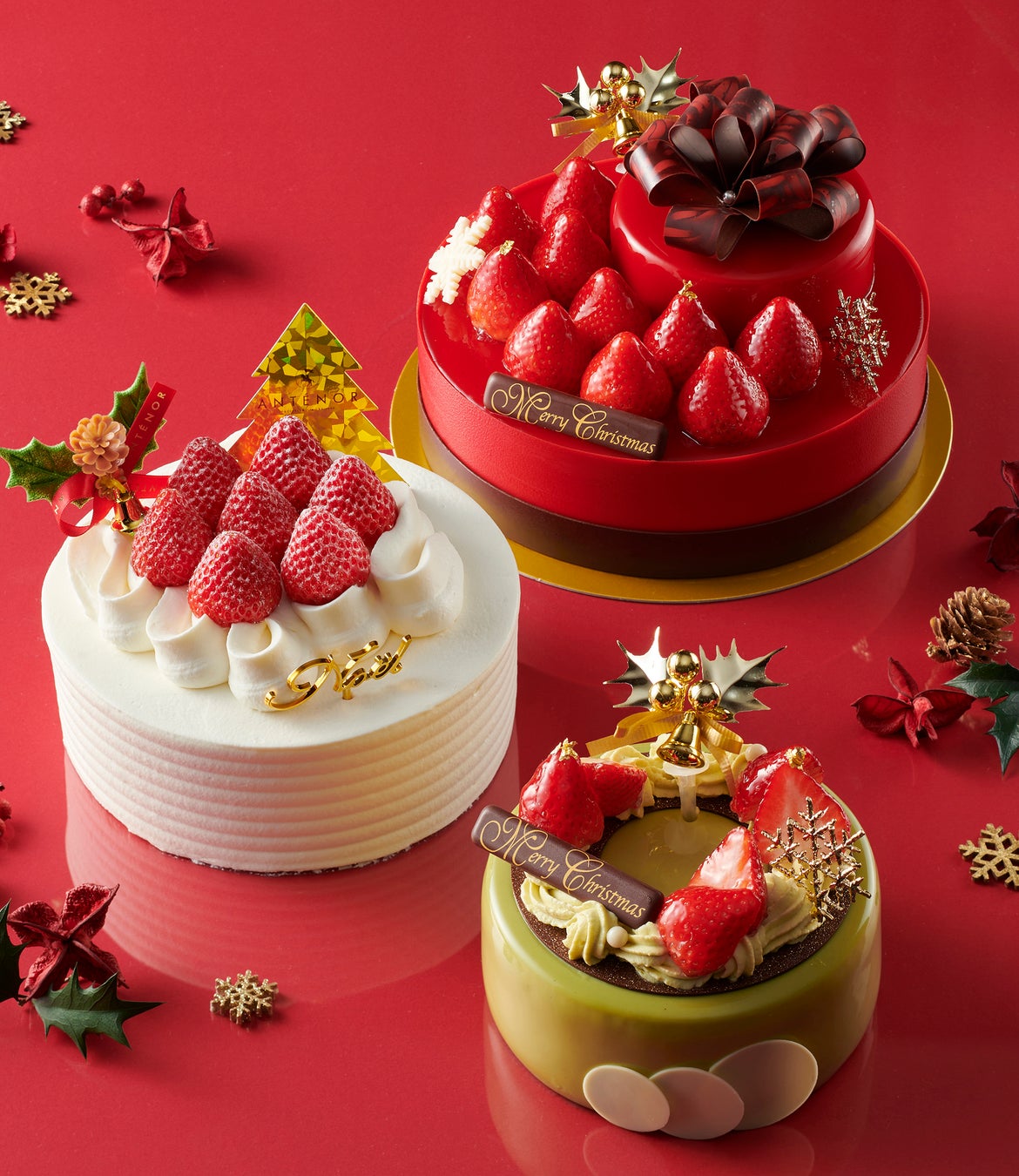 王道からスペシャルな２段デコレーションまで、クリスマスケーキは全9種類。10月10日より先着プレゼント付きでご予約開始いたします。