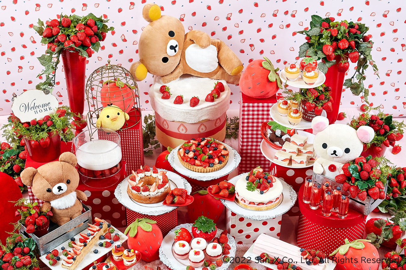 誕生20周年のリラックマと全国初のホテルスイーツブッフェ♪　いちご尽くしのスイーツとともに、リラックマたちが癒しをお届け！「ストロベリーコレクション with リラックマ」