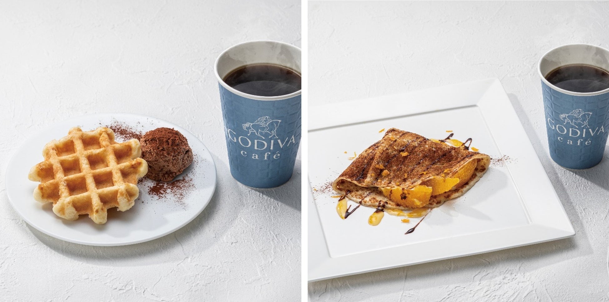 ベルギーワッフル、クレープを選べるモーニング限定セットが新登場「GODIVA caféモーニングセット」